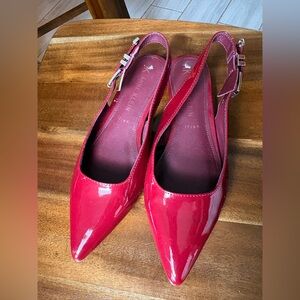 Anne Klein Bright Red Patent Slingback Pointed Flats